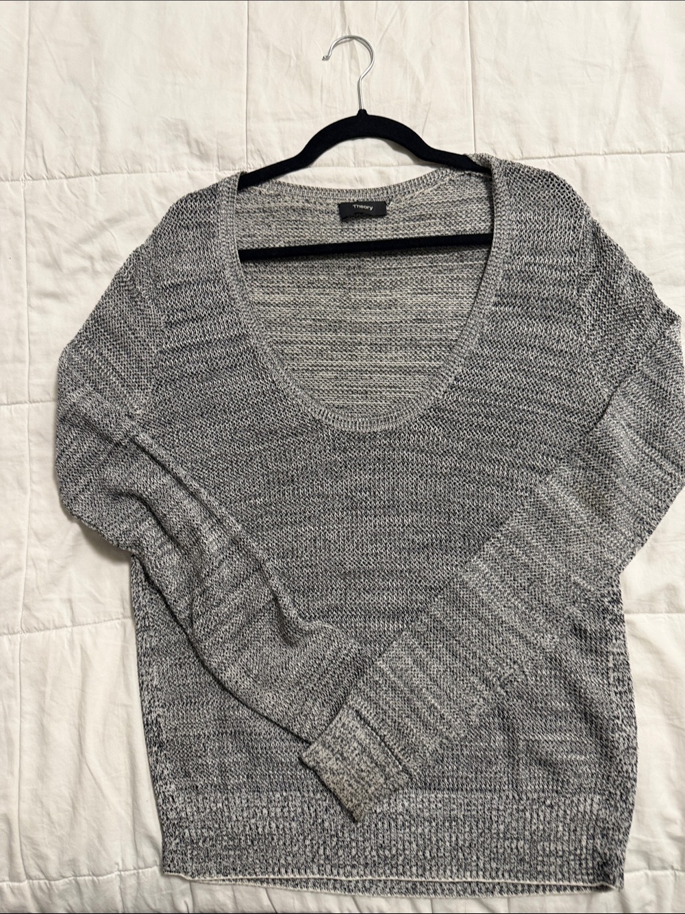 Theory Gray Knit Scoop Neck Sweater